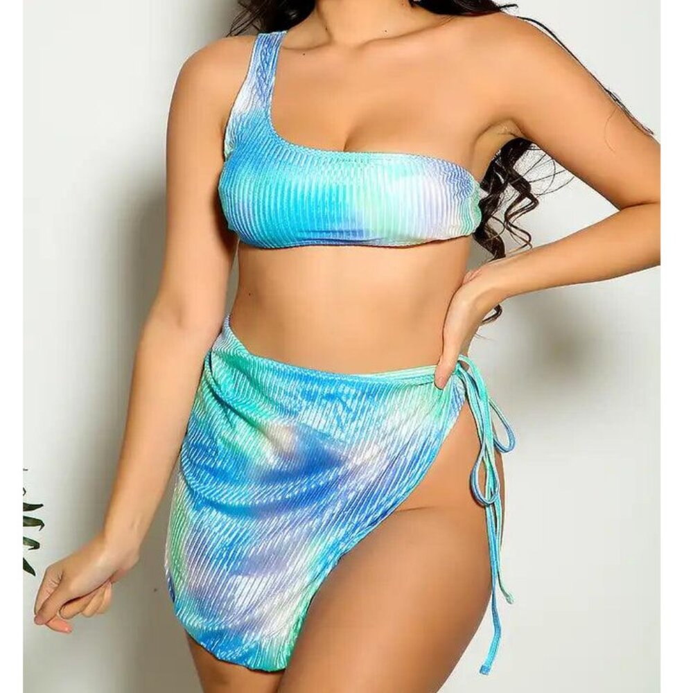 Velour Ribbed Tie Dye Bikini Set 3 Piece Size XL